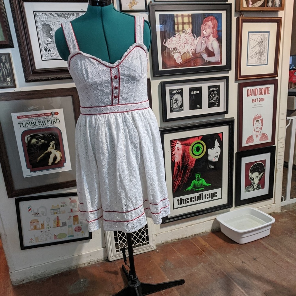 Living Dead Souls White Lace Dress with Red Piping